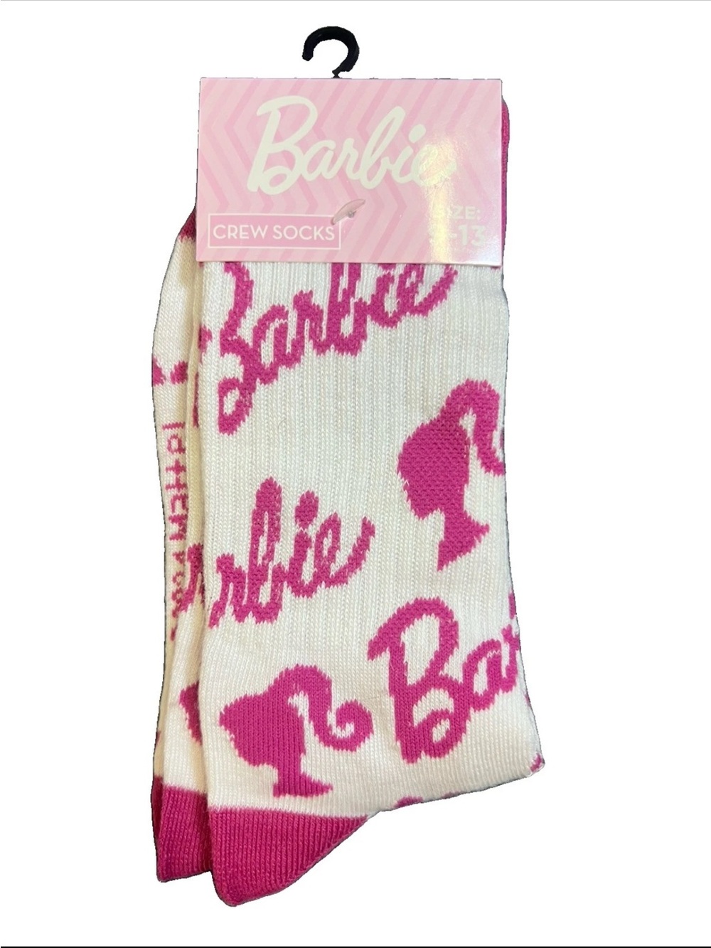 Barbie Crew Socks Pink and White Adult 9-13  Barbiecore Fun Novelty